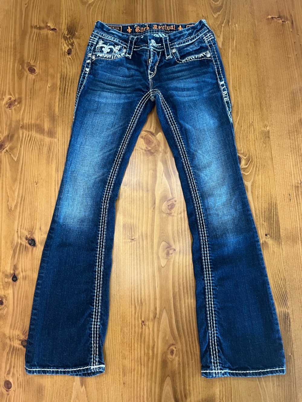Rock Revival Jenna Boot Jeans 25 Flap Pocket Thick Stitch Y2K size 25
